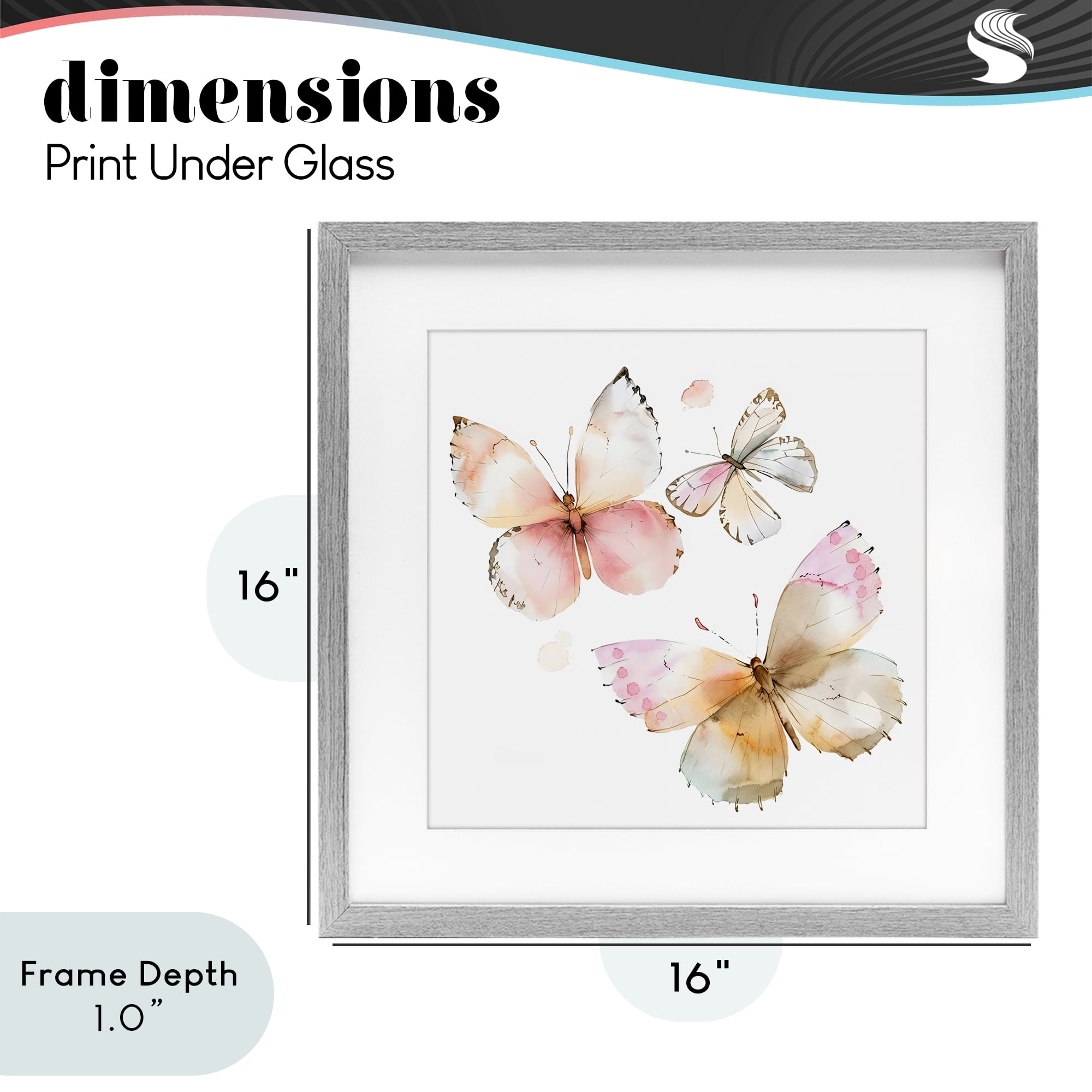 Stupell Industries Pink Watercolor Butterfly Trio Gray Framed Print Under Glass, design by Creative Studio