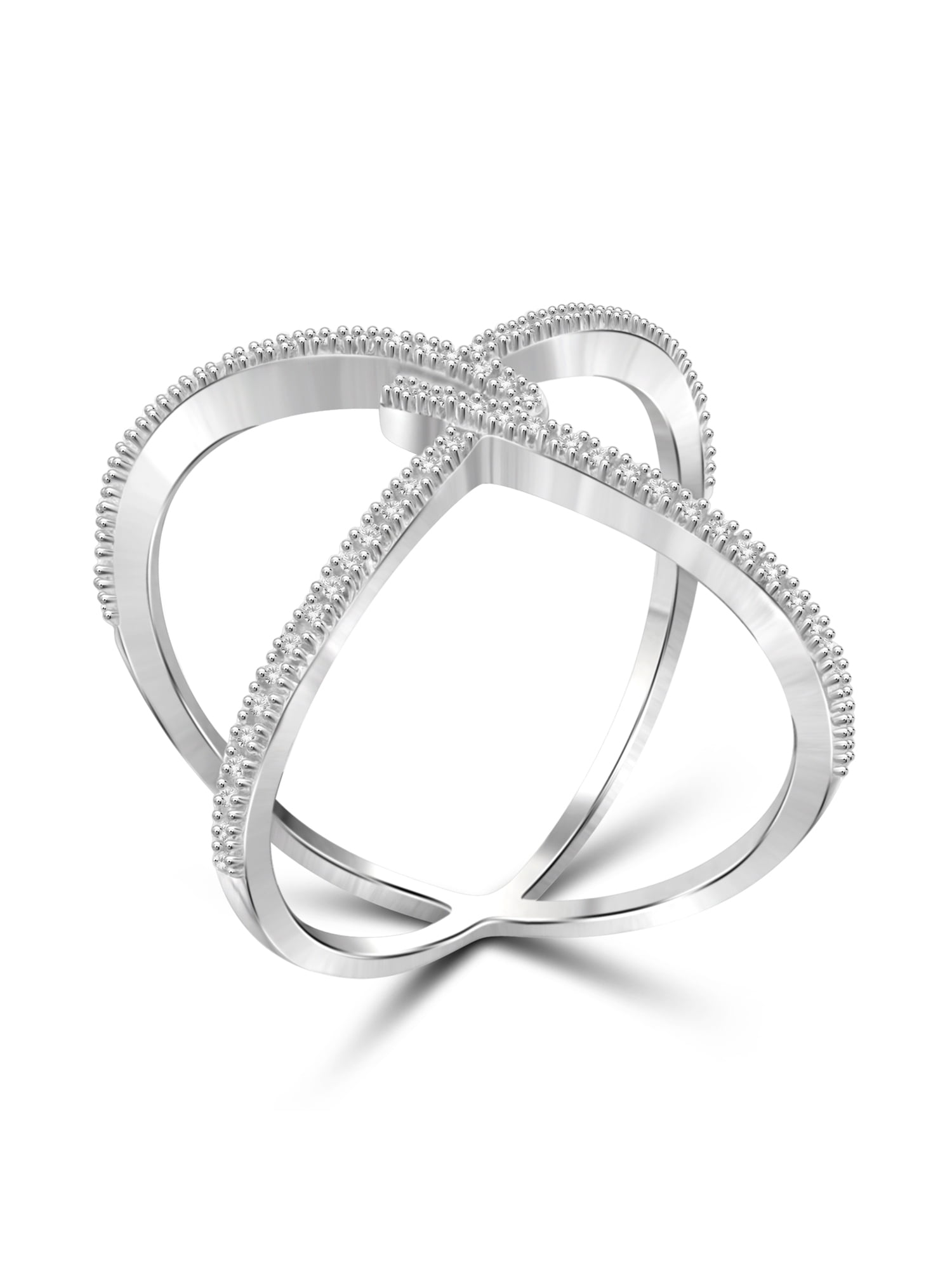 JewelersClub Sterling Silver Criss Cross Ring – 0.15 Carat White Diamond Ring with .925 Sterling Silver X Ring – Real Diamond Criscross Ring with Hypoallergenic Sterling Silver Ring Band