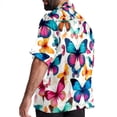 thumbnail image 3 of Flower Butterfly Men's Short Sleeve Shirts, Casual, Printed, Button Down Short, Summer Beach Shirts, Unisex, 3 of 6