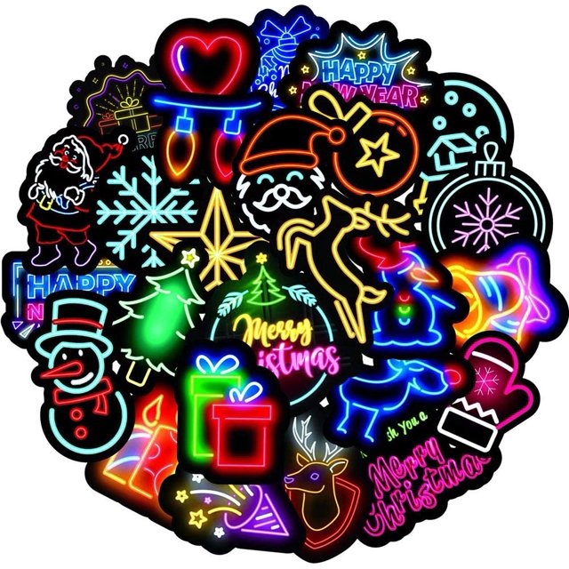 50 Stickers de Feliz Navidad - Stickers de Navidad con Efecto Neón JAMW Sencillez