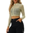 thumbnail image 4 of INSPIRE CHIC Women's Halloween Christmas Sheer Top Glitter Stand Collar Cropped Jacket XL Gold, 4 of 6