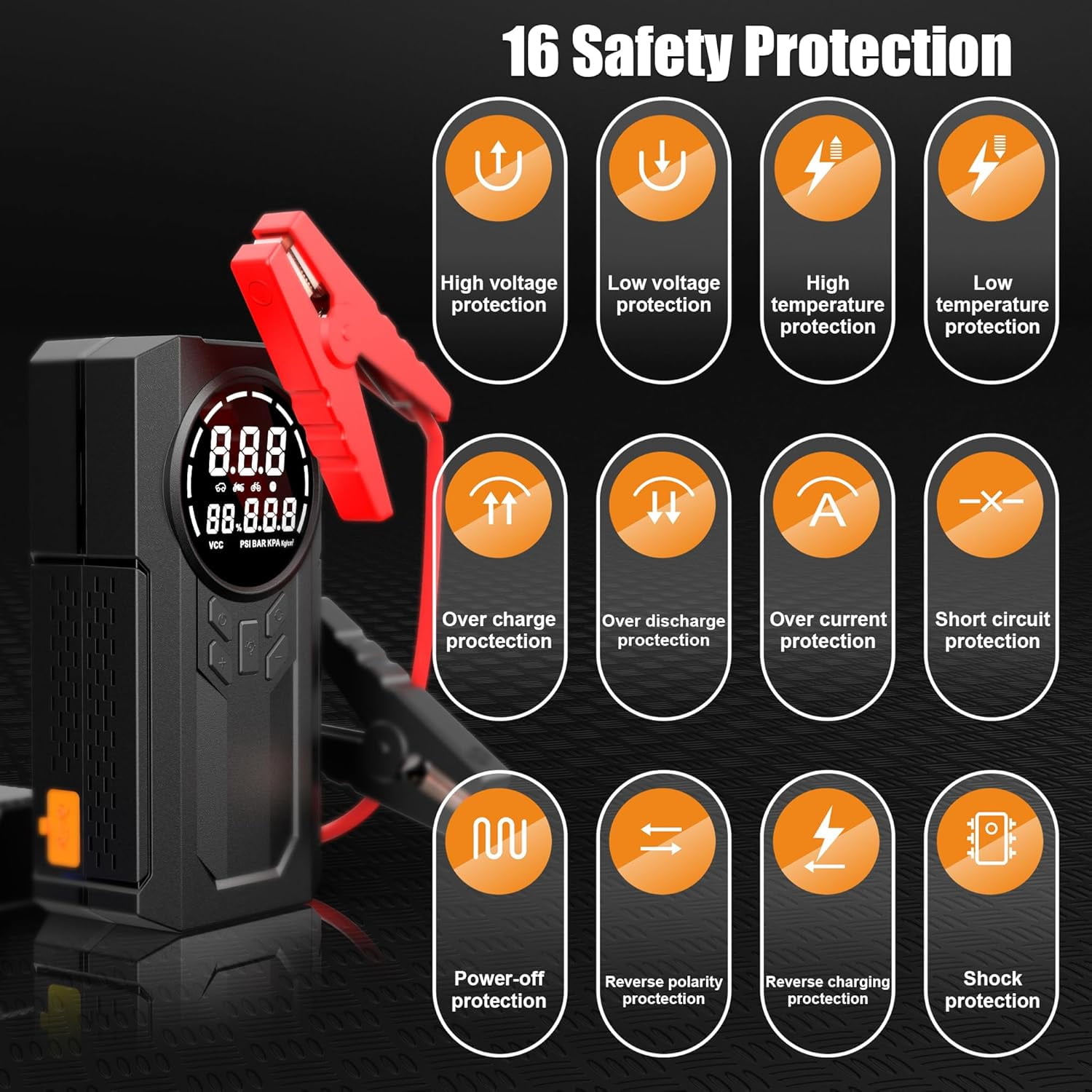 J&N Car Battery Jump Starter JN088D, 2000A, 12V, 8400 mAh, 30 cm Cable