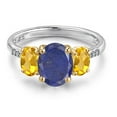 thumbnail image 3 of Gem Stone King 925 Silver and 10K Yellow Gold Blue Lapis and Yellow Citrine and Lab Grown Diamond Engagement Ring for Women | 2.96 Cttw | Oval 9X7MM | Birthstone | Size 6, 3 of 6