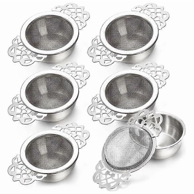 6Pack Tea Strainers with Drip Bowl,2.5 Inch Tea Filters for Loose Leaf Tea, Stainless Steel Mesh Tea