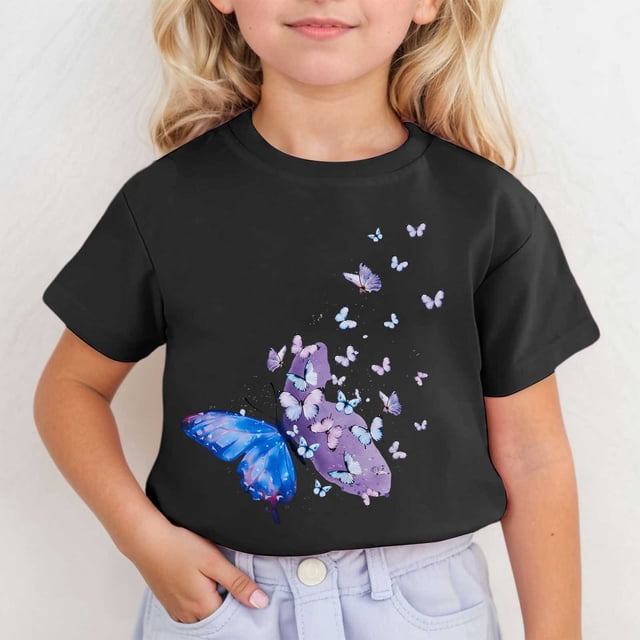 Chandails pour Filles, Jolis Imprimés, Hauts à Manches Courtes pour Filles, Hauts d'Été pour Adolescentes, T-Shirts à Col Rond pour Filles 8-9 Ans, Tenue pour Fille