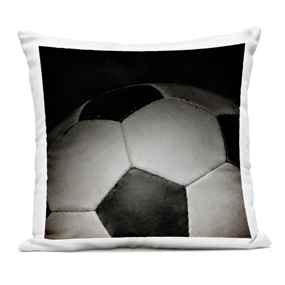 Stupell Industries Soccer Closeup On Black Outdoor Printed Pillow design by Kim Allen, 18 x 7 x 18
