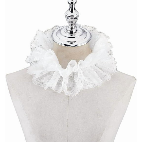 1Pc Vintage Organza Ruffled Collar Renaissance ruff collar Ruffled Detachable Collar Clown Costume Accessories White