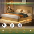 thumbnail image 3 of King Size Bed Frame with LED Lights, Modern Wooden Corrugated Curved Lines, Convex Groove Board Design, for Bedroom, No Box Spring Needed, Heavy Duty, Oak, 3 of 8