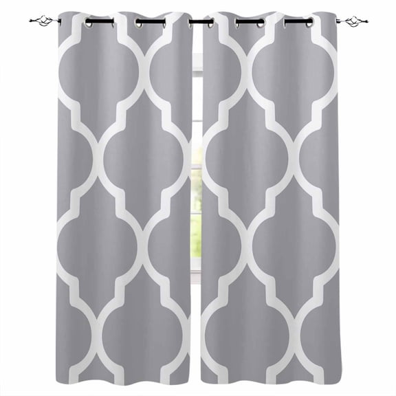 Moroccan Grey Blackout Curtains for Bedroom/Living Room, Thermal Insulated Kitchen Curtains, Modern Abstract Geometric Minimalist Grommet Darkening Window Treatment Drapes 52"x72"x2