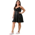 thumbnail image 3 of DARING DIVA Women's Plus Size Satin Lace Ruffle Trim Lightweight Nightgown 4X Black, 3 of 6