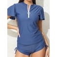 thumbnail image 5 of Sociala Half Zipper Rash Guard for Womens Ruffled Short Sleeve Swim Shirts(No Bottoms), 5 of 6
