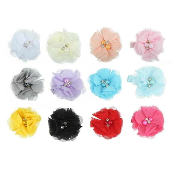Unique Bargains 12Pcs Hair Clips for Girls Grosgrain Ribbon Flower Baby Hair Accessories