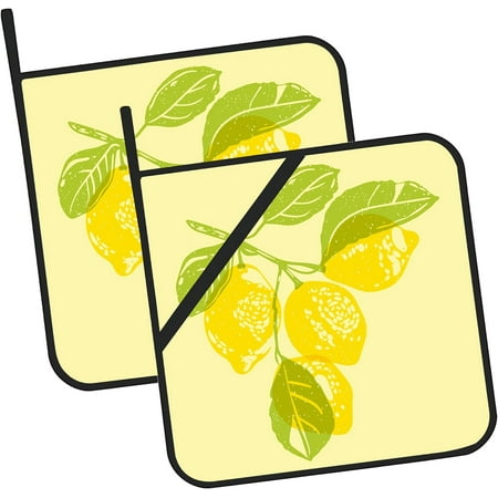 

JUSIP Groovy Lemon Prints Pot Holders Set of 2 Heat Resistant & Non Slip Potholders Bones Hearts Oven Hot Pads for Kitchen Cooking Baking Barbecue