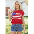 thumbnail image 2 of Women's Fiery Red Flag Knit Sweater Top - Short Sleeve Casual Summer Round Neck, XL, 2 of 12