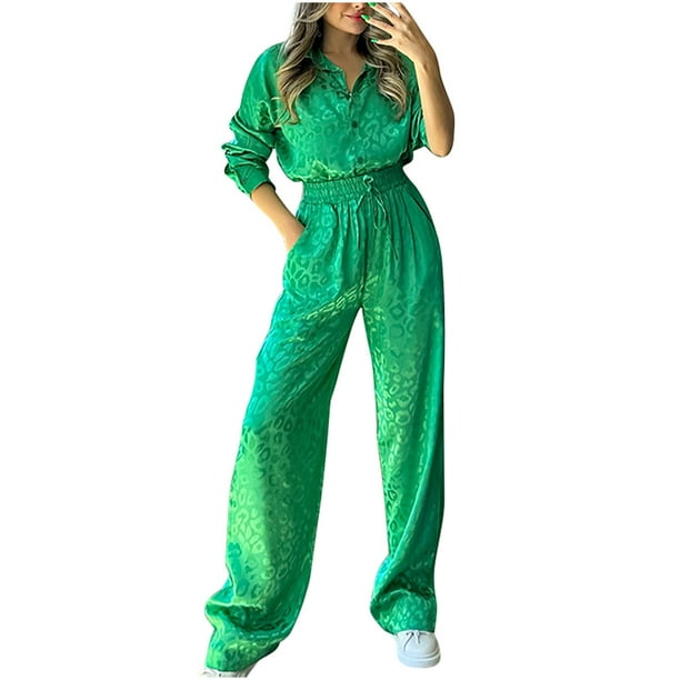 Ichuanyi liquidación nueva camisa de manga larga para mujeres Tops de cintura elástica de leopardo sólido + pantalones set ICHUANYI WER202308183027