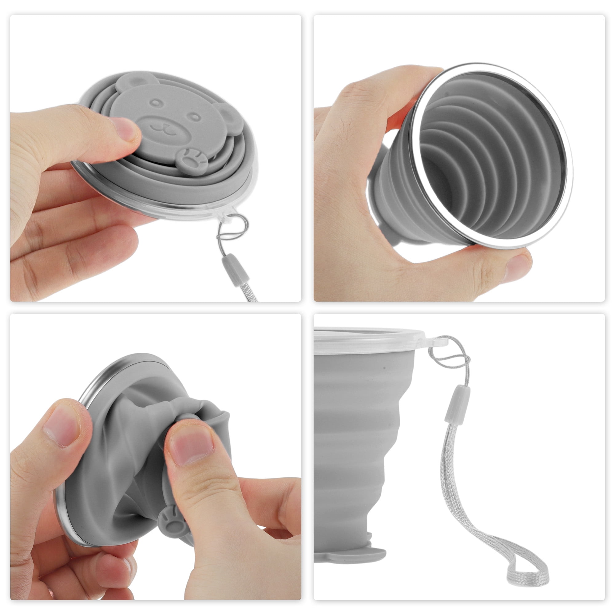 Unique Bargains Folding Cup Bears Design Collapsible Cups 1 Pc  Gray 270ml