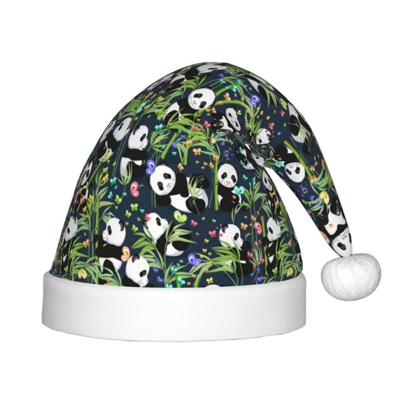Vsdgher Fun Panda Playing With Bamboo Leaves Christmas Hat, Santa Hat for Kids Xmas Holiday Hat Red Classic Christmas New Year Festive Party Supplies