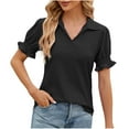 thumbnail image 2 of Blczomt Short Sleeve Summer Tops for Women 2025 Dressy Casual Plain Shirts Black Work Formal Elegant V Neck Womens Plus Size Blouses, 2 of 4