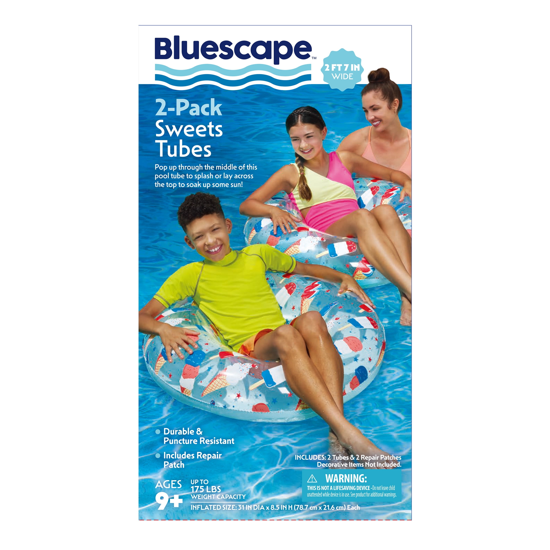 Bluescape Inflatable Sweets Swim Tube Pool Float, 2-Pack, Ice Cream Prints, for Kids & Adults, Age 9 & up, Unisex