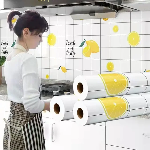 Kitchen Stove Oil-proof Sticker Waterproof High Temperature Resistant Wallpapers Kitchen Decoration Self Adhesive Contact Paper