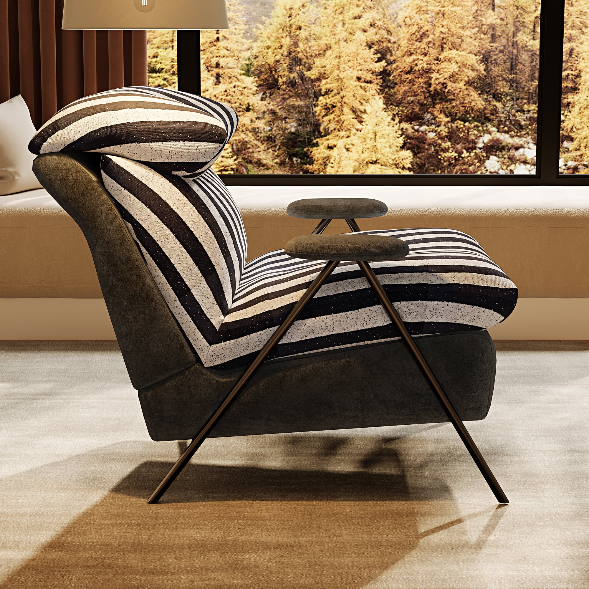 GARITIN Accent Chair and Reading Chair 31.8 Inch, Solid Wood Frame Lounge Chair with Plush Velvet Upholstery for Living Room Bedroom, Grey Striped