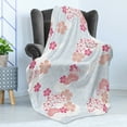 thumbnail image 4 of Japanese Soft Flannel Fleece Throw Blanket, Squama Cherry Blossom Land of the Rising Sun Pattern, Cozy Plush for Indoor and Outdoor Use, 50" x 70", Dark Coral Pale Blue, by Ambesonne, 4 of 5