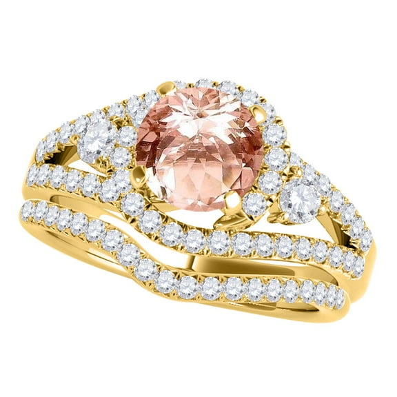Mauli Jewels Engagement Rings for Women 1.80 Carat Morganite And Diamond Bridal Set 4-prong 14k Yellow Gold