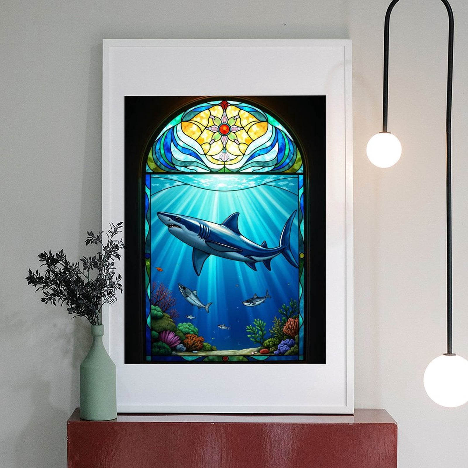 Diamond Art Kit for Adults, Shark Stained Glass Ocean Scene Diamond Painting for Adults Beginners, DIY Diamond Art Painting Kits, 5D Diamond Painting Crafts for Home Decor 12x16 Frameless