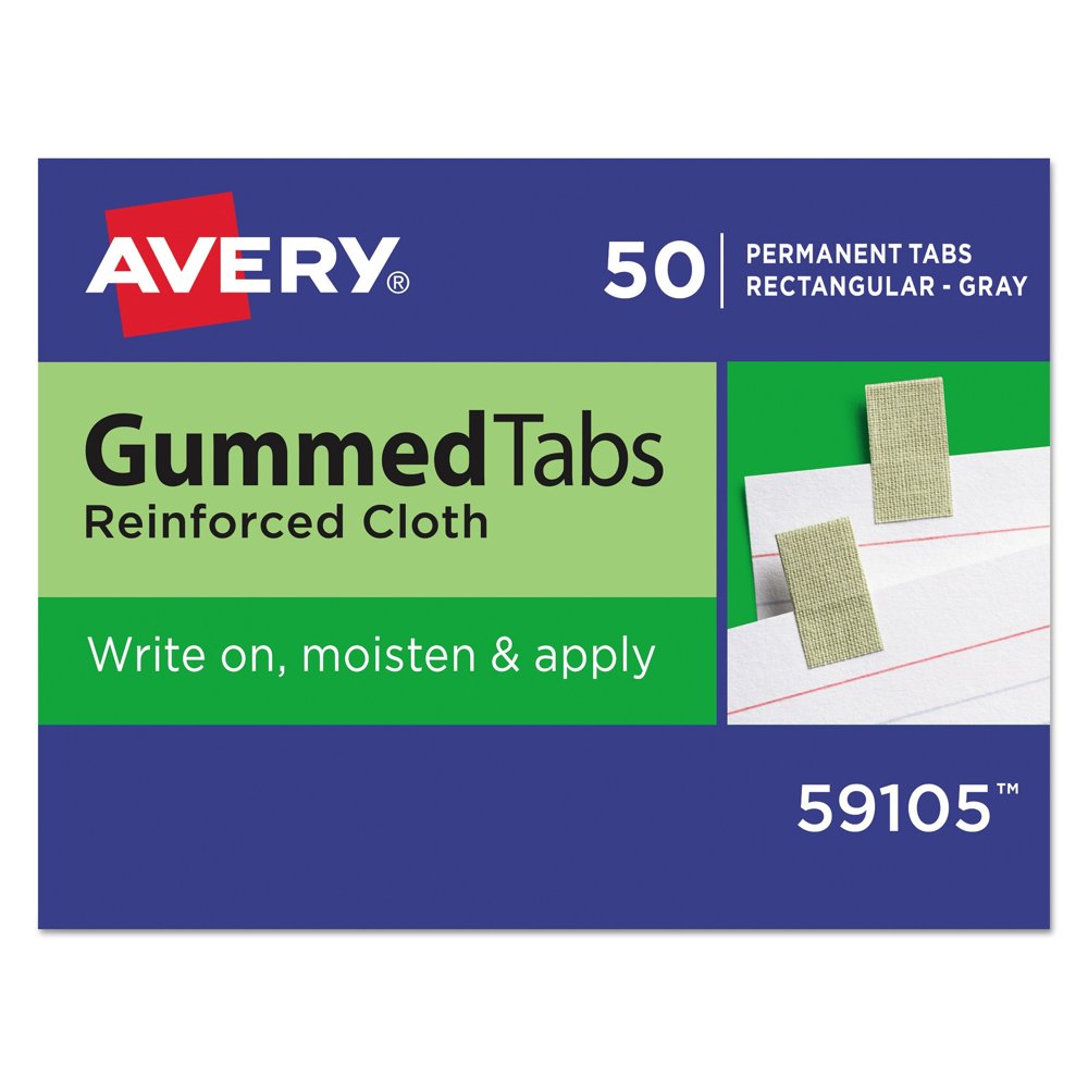Avery 59105 Gummed Reinforced Index Tabs, 7/16 x 13/16, Gray (Pack of