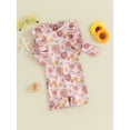 thumbnail image 3 of FEORJGP Toddler Baby Girl Swimsuits Infant Summer Swimwear Long Sleeves Jumpsuit Crew Neck Bodysuit Floral Print Ruffles Romper Kids Girls Bathing Suits Beachwear, 3 of 9