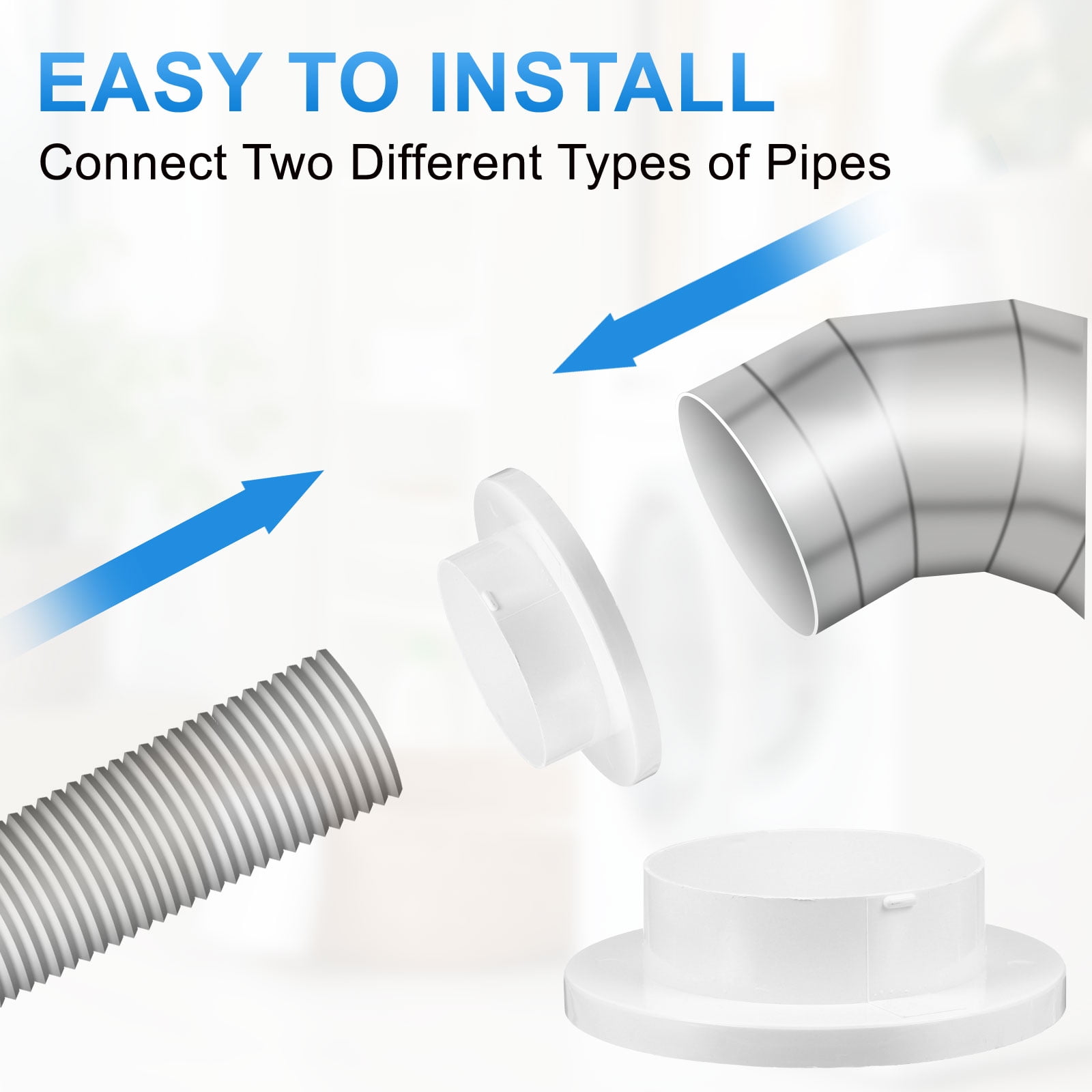 Uxcell 10 to 8 Inch Duct Reducer, 1Pcs ABS Air Duct Adapter HAVC Pipe Connector Dryer Vent Adapter Increaser Reducer for Inline Ventilation System, White (150mm to 100mm)