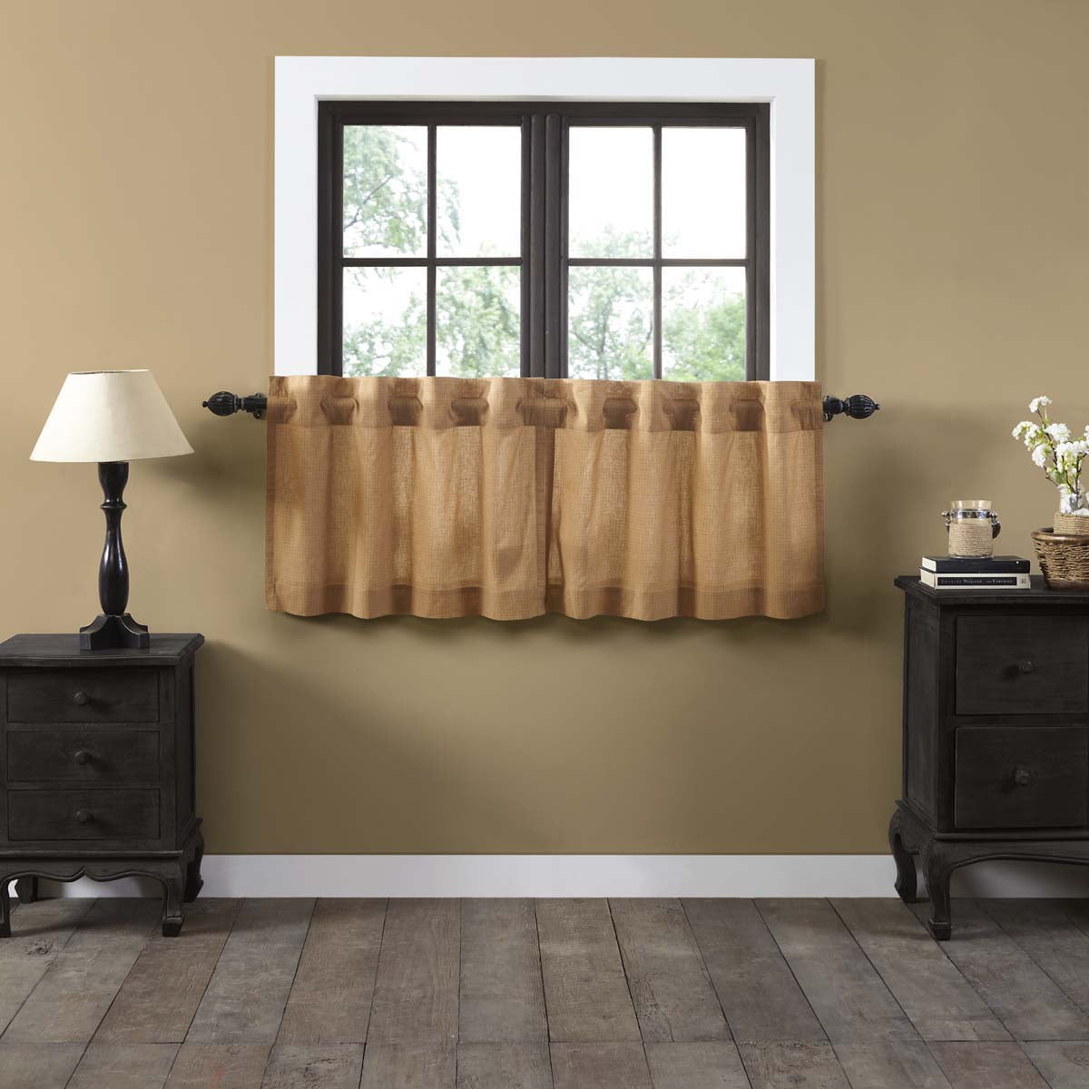 Golden Tan Primitive Kitchen Curtains Kindred Star Rod Pocket Cotton