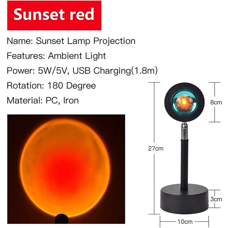 Sunset Lamp Projection Sunset Lamp Projector, Night Light Romantic Visual  Ambient Light TikTok Popular Light for Photography, 360 Degree Rotation,  Sunset Red 