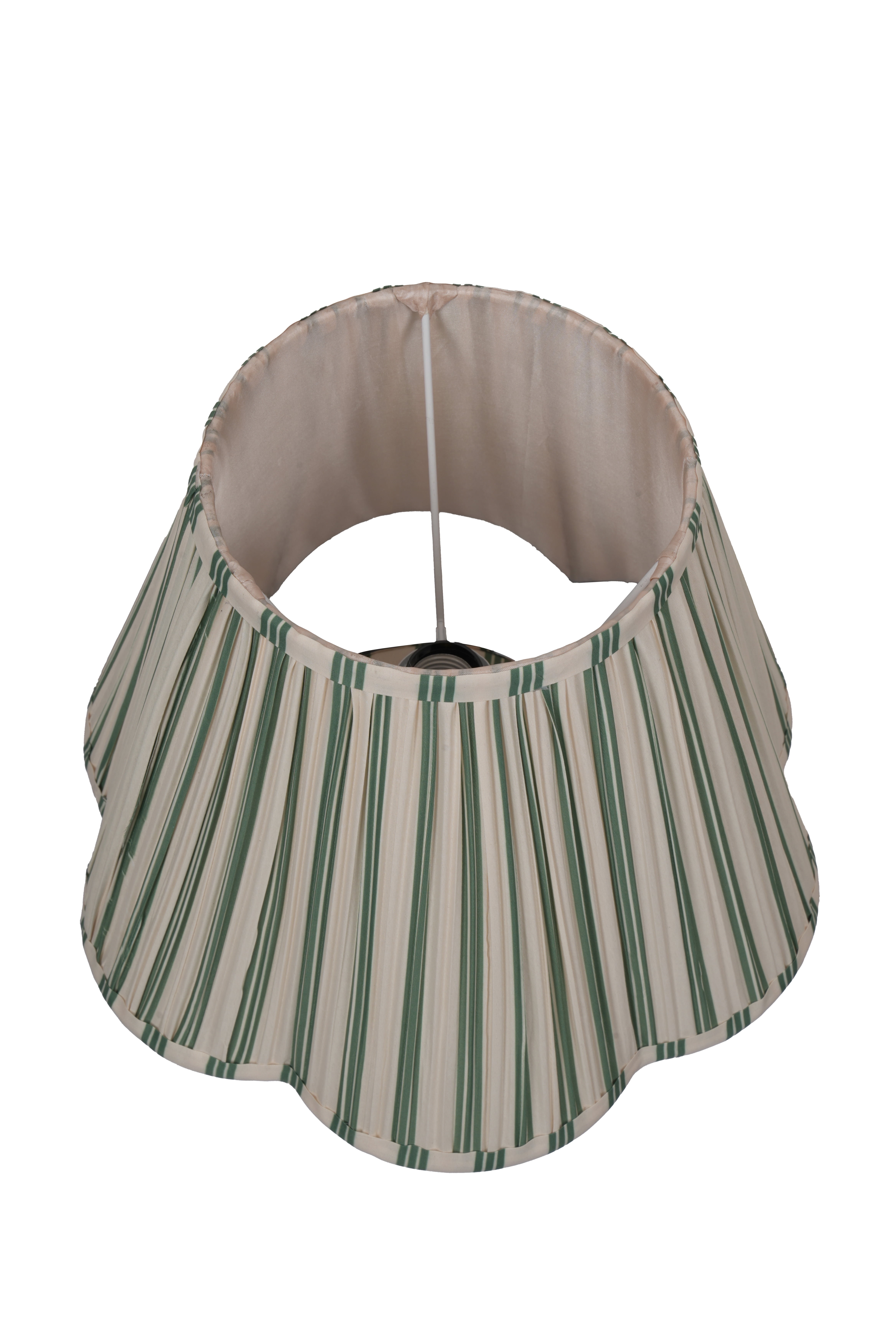 Beautiful 19 in Cabana Stripe Fabric Table Lamp with Scalloped Shade, Green and Arctic White