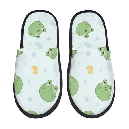

Fuzoiu Kawaii Frogs Print Unisex Furry Slippers Plush Indoor Shoes Trendy House Slippers Anti-Skid EVA Sole House Shoes for Home Office and Travel -Large
