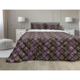 thumbnail image 1 of Yellow Damask Comforter & Sham Bedding Set, Graphic Pattern of Oriental Leaf and Dot Repeating Print, 3 pcs Duvet Set Microfiber Filling Quilt, 5 Sizes, Dark Purple and Yellow, by Ambesonne, 1 of 4