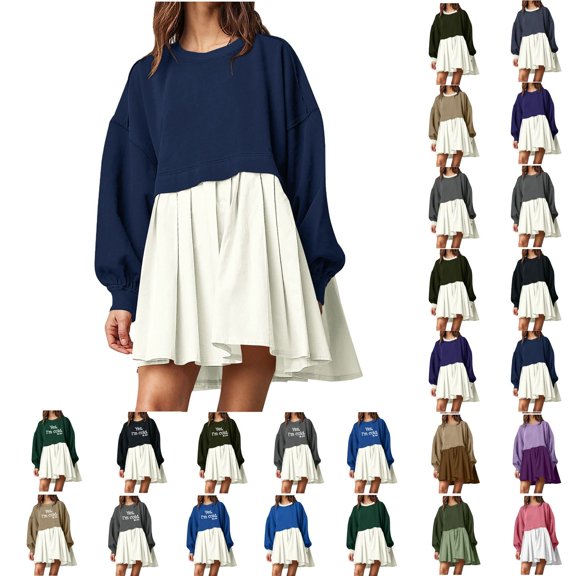 Womens Oversized Sweatshirt Dress Long Sleeve Crewneck Pullover Tops Relaxed Fit Sweatshirts Mini Dress Fall Dresses for Women 2023 Trendy