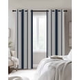 thumbnail image 3 of Navy Blue Beige Blackout Curtains 63 Inches Long for Bedroom, Retro Simple Abstract Vertical Stripes Thermal Insulated Room Darkening Black Out Window Curtain Panels Grommet Drapes for Living Room, 3 of 8