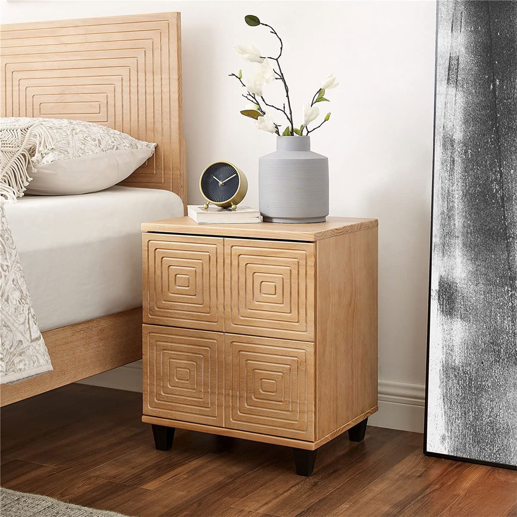 Hensley 22 Inch 2 Drawer Wood Nightstand, Grooved Front, Brown- Saltoro Sherpi