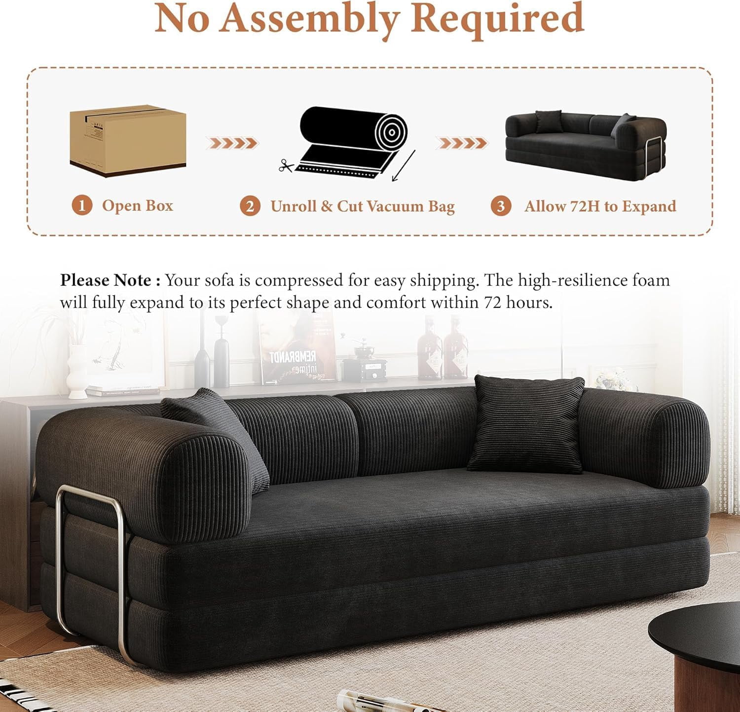 avobird 78" Convertible Sofa Bed, 5-in-1 Corduroy Futon Pull Out Couch, No Assembly Boneless Sleeper Sofa for Living Room & Bedroom, Gray