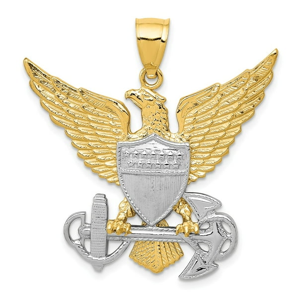 Million Charms 14k Two Tone Gold Us Navy Eagle Pendant Com - Gold Tone Eagle Pendant Necklace