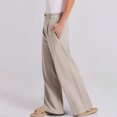 thumbnail image 4 of WTOBBY Women's Linen Casual High Waist Wide Leg Straight Cotton Button Trousers with Comfortable Fit for Fashionable Summer Outfits ,Khaki S, 4 of 6
