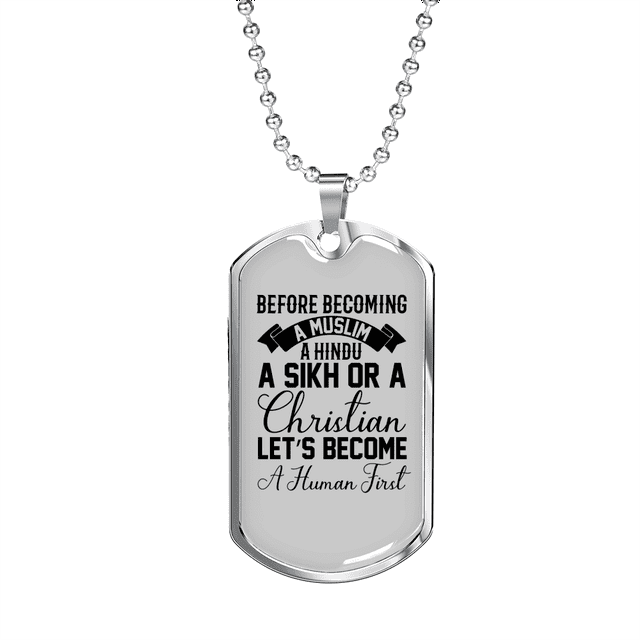 Human First Necklace Stainless Steel or 18k Gold Dog Tag 24" Chain