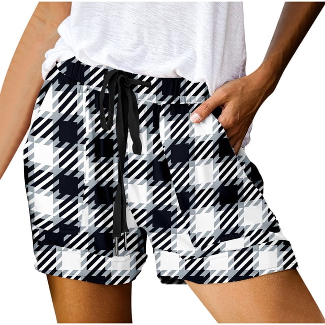 Plus Size Shorts for Women Drawstring Elastic Waist Pocket Casual Loose Polyester Summer Shorts