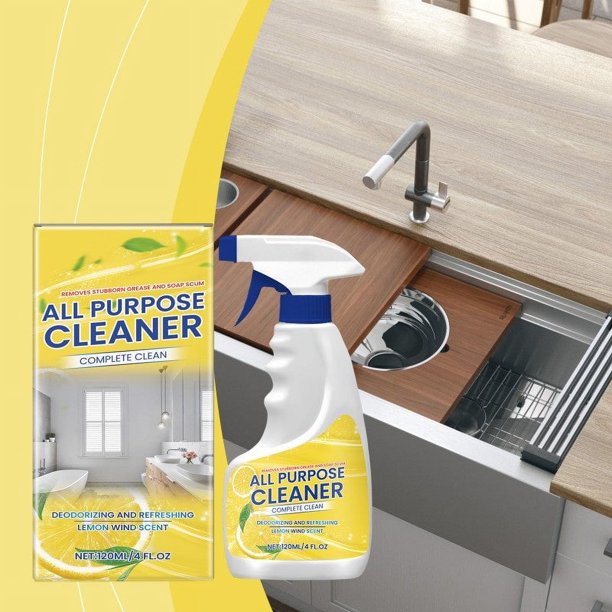 Kitchen Cleaning Spray Powerful Grease Remover | All-Purpose Lemon Scent Deodorizer | Stubborn Stain Cleaner | Streak-Free Finish | Safe Surfaces | 120ml Bottle