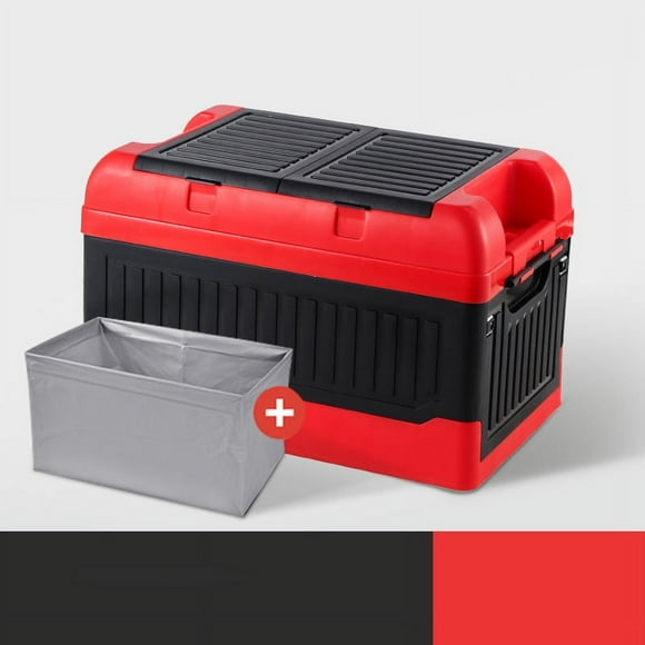 Boîte de Rangement de Coffre de Voiture en Plastique 2 Couvercles Pliables Multi Compartiments Organisateur de Rangement de Voiture en Plastique avec Sac Étanche