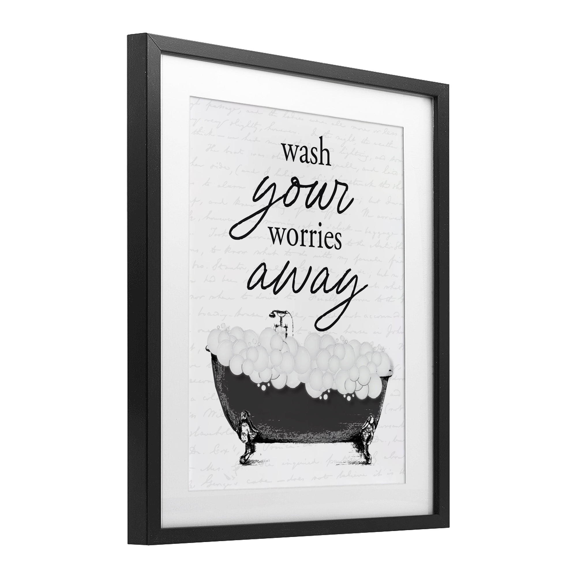 Bubble Bath Wash Worries Black Framed Print Under Glass, design by Lettered and Lined