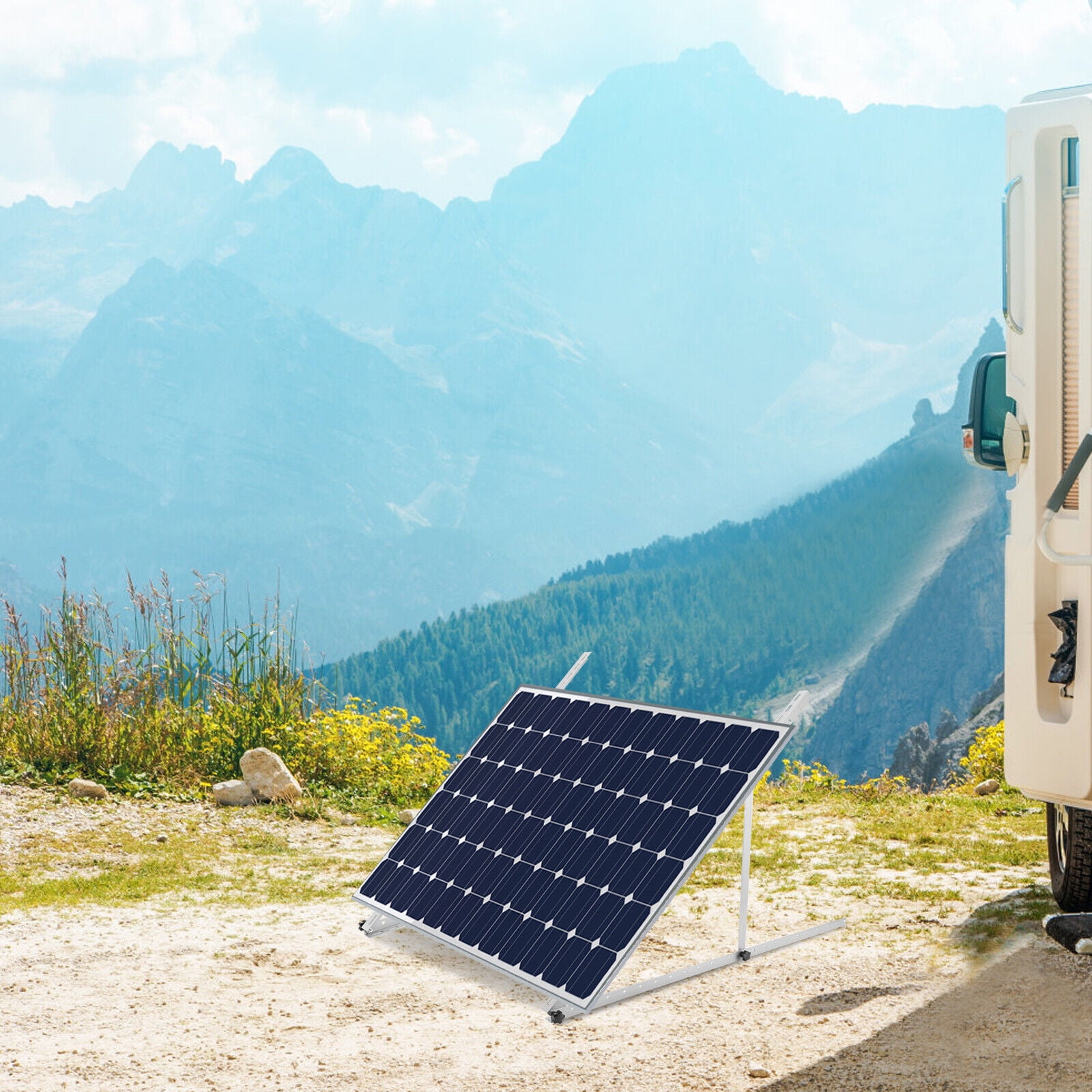 45" Adjustable Solar Panel Mounting Brackets Kit System Aluminum Alloy for 2PCS Solar Panels Used in RV, Ship, Roof, Shed, Sea, Ground, Garage