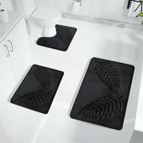 Bathroom Rugs Set of 3, Soft Absorbent Non-Slip and Easy To Dry Bath Mat with U-Shaped Toilet Rug 16x23.62in/16x19.68in/19.68x31.49in Black