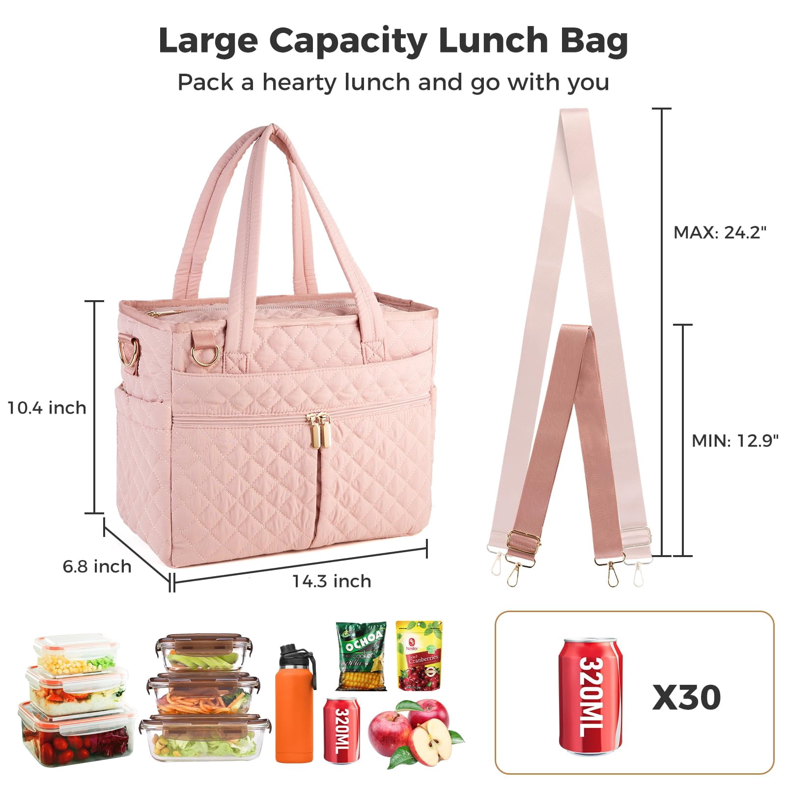 Extra-large Lunch Bag  Box Insulated For Women Tote Soft Cooler Work Outdoor Picnic Trips